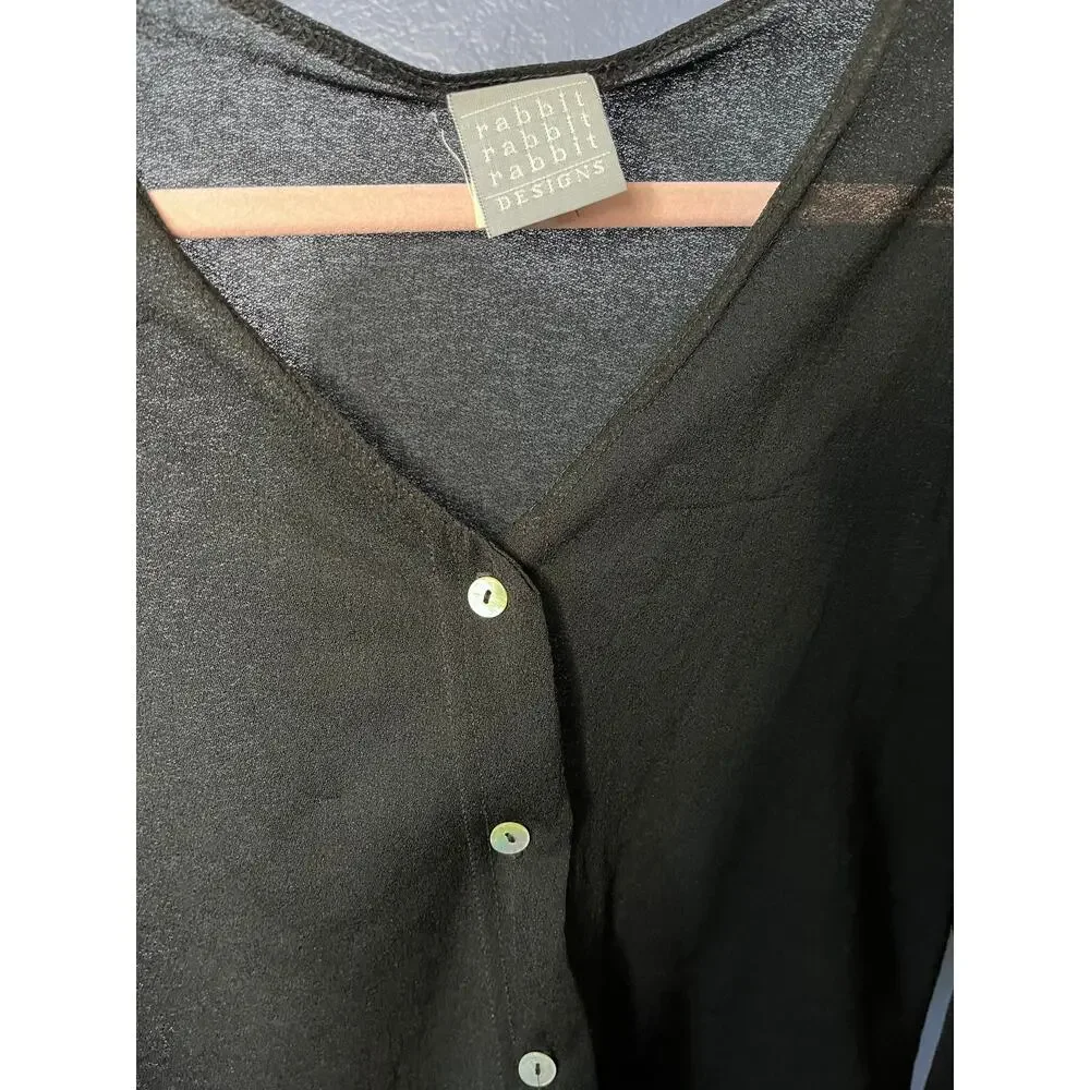Rabbit Rabbit Rabbit Designs Black Sheer Button Front Cardigan Size M - Picture 5 of 6
